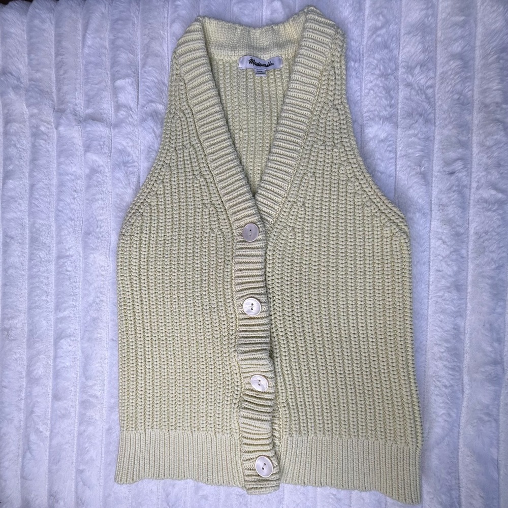 Madewell‎ XXS Lime Green Knit Vest Button Front Sleeveless Cotton Blend